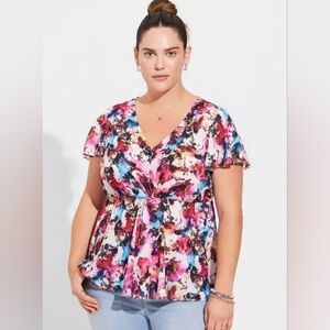 Torrid Georgette Twist Surplice Flutter Sleeve Blouse